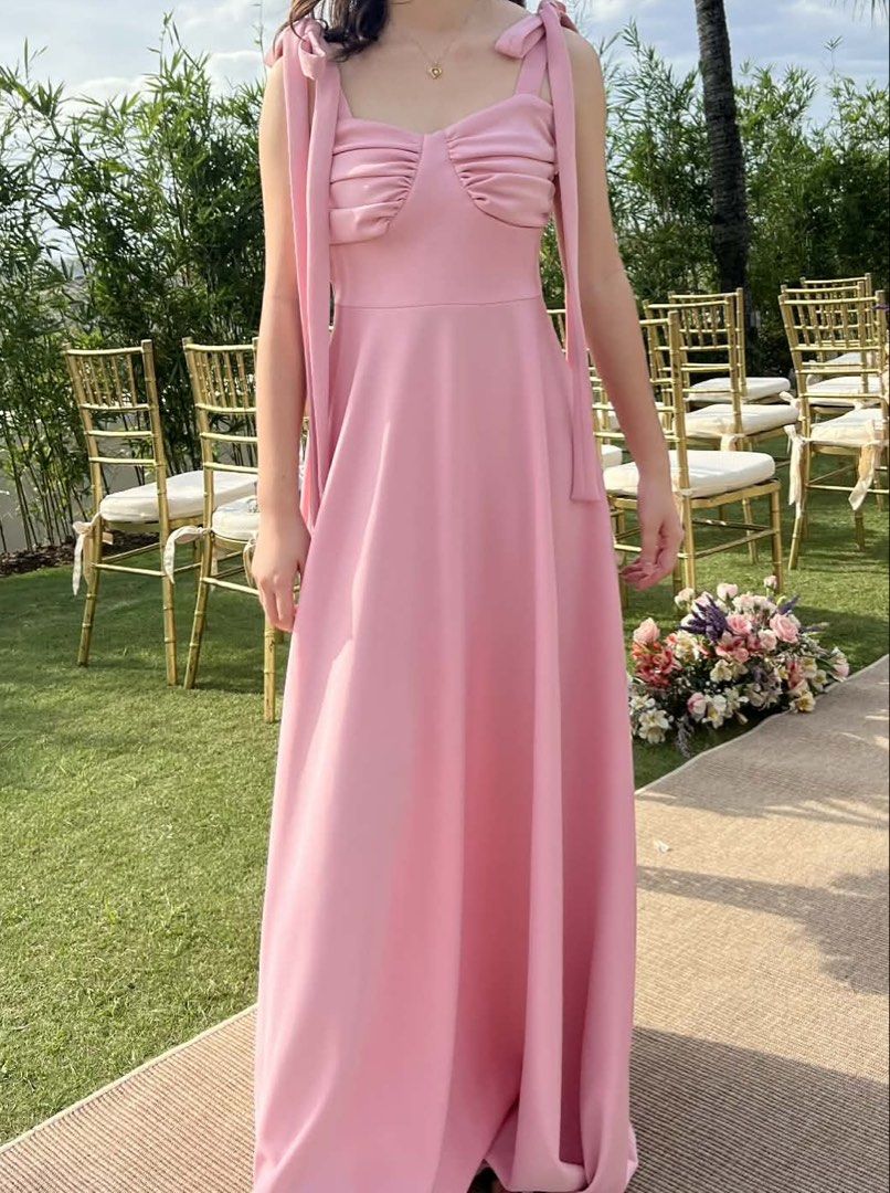 ISHTA Pink Ruched Bow Tie Gown (Category: Dresses) located in Quezon City. Submitted by anolymous (Listing ID 1440715032, Image 3). Description: Feel free to message me for more photos or details :).