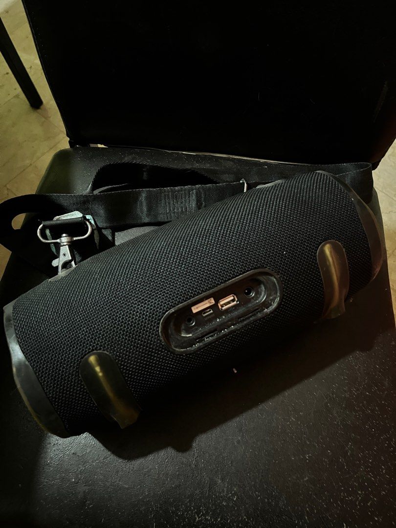 JBL Speakers (Category: Soundbars, Speakers & Amplifiers) located in Quezon City. Submitted by copthis___ (Listing ID 1440708052, Image 2). Description: - JBL Xtreme 2 Speaker (Black) - Includes original strap - Excellent working condition - Waterproof design, perfect for beach/pool - Up to 15 hours of playtime on a single charge - Power bank feature to charge your phone - Easy Bluetooth connectivity - RFS: we bought another JBL speaker.