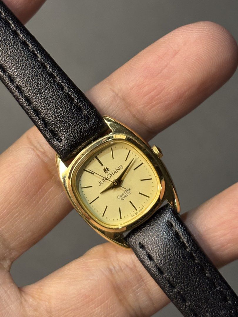 Junghans Grand Prix Quartz Ladies (Category: Women's Watches) located in Manila. Submitted by soughtafterseconds (Listing ID 1440696271, Image 2). Description: Junghans Grand Prix Quartz Ladies This vintage Junghans Grand Prix Quartz is a sleek, mid-century-inspired dress watch that brings elegant German minimalism to a classic ladies’ format. The case shape of this watch is a Tonneau (barrel-shaped) or Cushion case with soft, rounded corners and