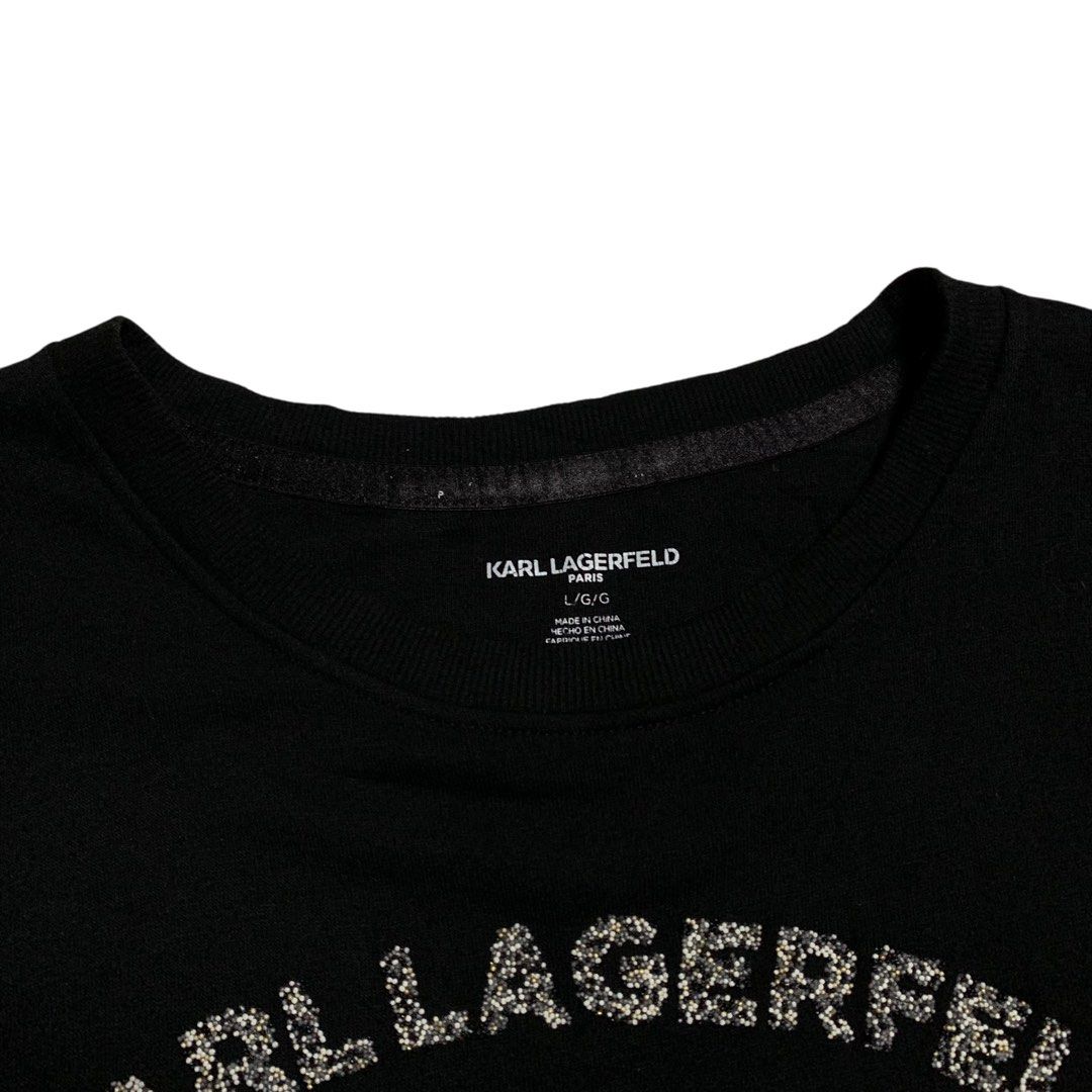 Karl Lagerfeld Paris beads Logo Sweater (Category: Coats, Jackets and Outerwear) located in Baguio. Submitted by thesecretshop_ph (Listing ID 1440656107, Image 3). Description: Size: Large Lenght: 26” Width: 22” Issue: -.