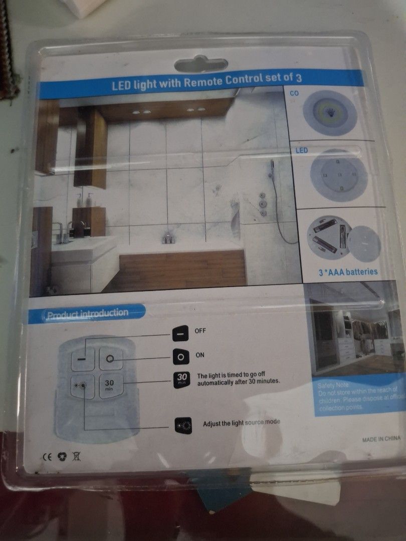 LED Puck Lights with Remote Control Set of 3 (Category: Lighting) located in Manila. Submitted by n0cturnyl (Listing ID 1440660556, Image 2). Description: - Set of 3 LED puck lights - untested - Includes remote control - 30-minute timer function - Easy to install - Perfect for cabinets, closets, or under shelves - Requires 3 AAA batteries (not included) .