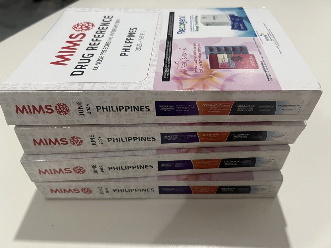 MIMS Drug Reference Philippines June 2025 Issue (Category: Textbooks) located in Quezon City. Submitted by nxdeclutters (Listing ID 1440702531, Image 1). Description: - MIMS Drug Reference Philippines - June 2025 Issue - Concise prescribing information guide - Ideal for medical professionals Brand new, 4 pcs available.