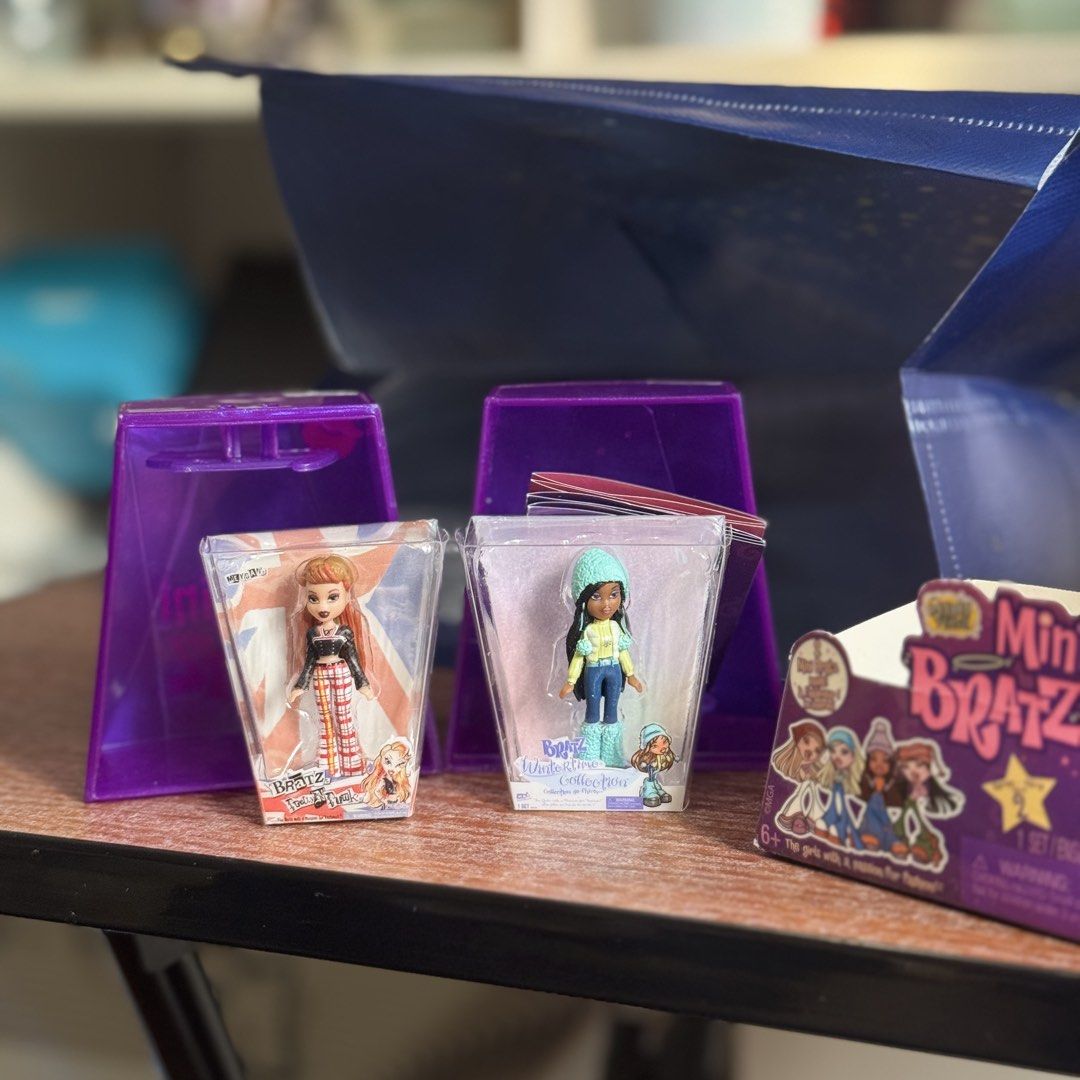Mini Bratz Dolls - Collectible Figures (Category: Kids Toys) located in Taguig. Submitted by veesarchive (Listing ID 1440661605, Image 2). Description: - Two Mini Bratz dolls included. - Both are in their original, unopened packaging. - Doll 1: Features a Union Jack inspired outfit. - Doll 2: Dressed in a blue beanie and yellow top. - Original Mini Bratz box is included. - Ideal for Bratz collectors and fans..