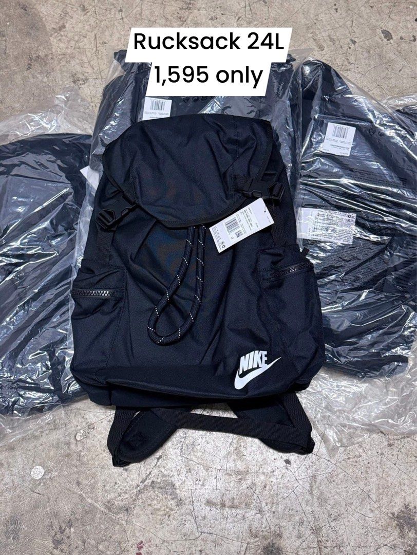 Nike Rucksack 24L (Category: Backpacks) located in Amadeo. Submitted by jimkhaner (Listing ID 1440674882, Image 1). Description: - Black Nike Rucksack - 24L Capacity - Drawstring closure with buckle flap - Front zip pockets - Ideal for everyday use or travel - Price: PHP 1,595.