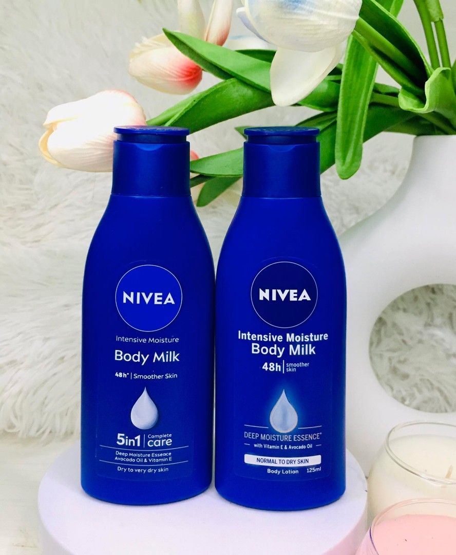 NIVEA Intensive Moisture Body Milk 2 x 125ml (Category: Body Care) located in Batangas. Submitted by cmaryjoy9060312 (Listing ID 1440620002, Image 2). Description: - Set of 2 Nivea Intensive Moisture Body Milk bottles P150 - Each bottle is 125ml - Ideal for normal to dry skin - Provides 48 hours of smoother skin - Enriched with Deep Moisture Essence, Vitamin E, and Avocado Oil.