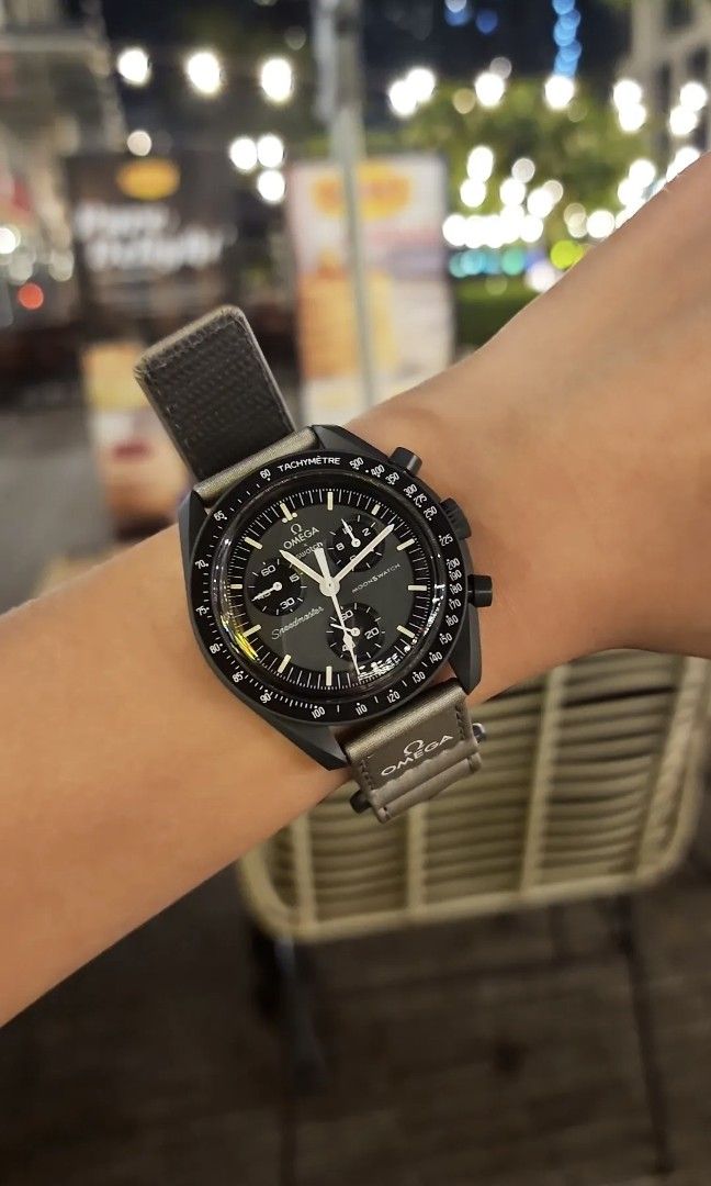 Omega Speedmaster Chronograph Black Watch (Category: Luxury Watches) located in Las Pinas. Submitted by ekrmn (Listing ID 1440752475, Image 1). Description: - Omega Speedmaster watch - Sleek black case - Comfortable grey NATO strap - Functional chronograph - Tachymeter bezel for precise measurements - Versatile for daily wear or special events - Selling as I seldom use it - Feel free to ask any questions!.