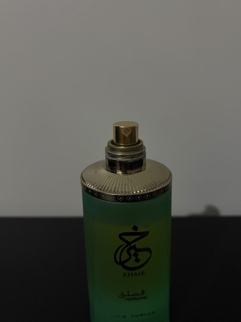 Paris Corner Khair Pistachio EDP (Category: Fragrance & Deodorants) located in Makati City. Submitted by charlesgraydon (Listing ID 1440610693, Image 3). Description: - Paris Corner Khair Pistachio - Around 85ml/100ml (2nd photo for actual juice level - Bottle only.