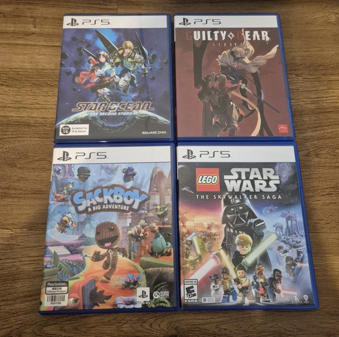 PS5 Games (Category: PlayStation) located in Singapore. Submitted by ncerl10 (Listing ID 1440720095, Image 1). Description: Star Ocean The Second Story R - $40 Guilty Gear Strive - $20 Sackboy A Big Adventure - $30 Lego Star Wars The Skywalker Saga - $15 Can Nego if buying multiple items from my profile.