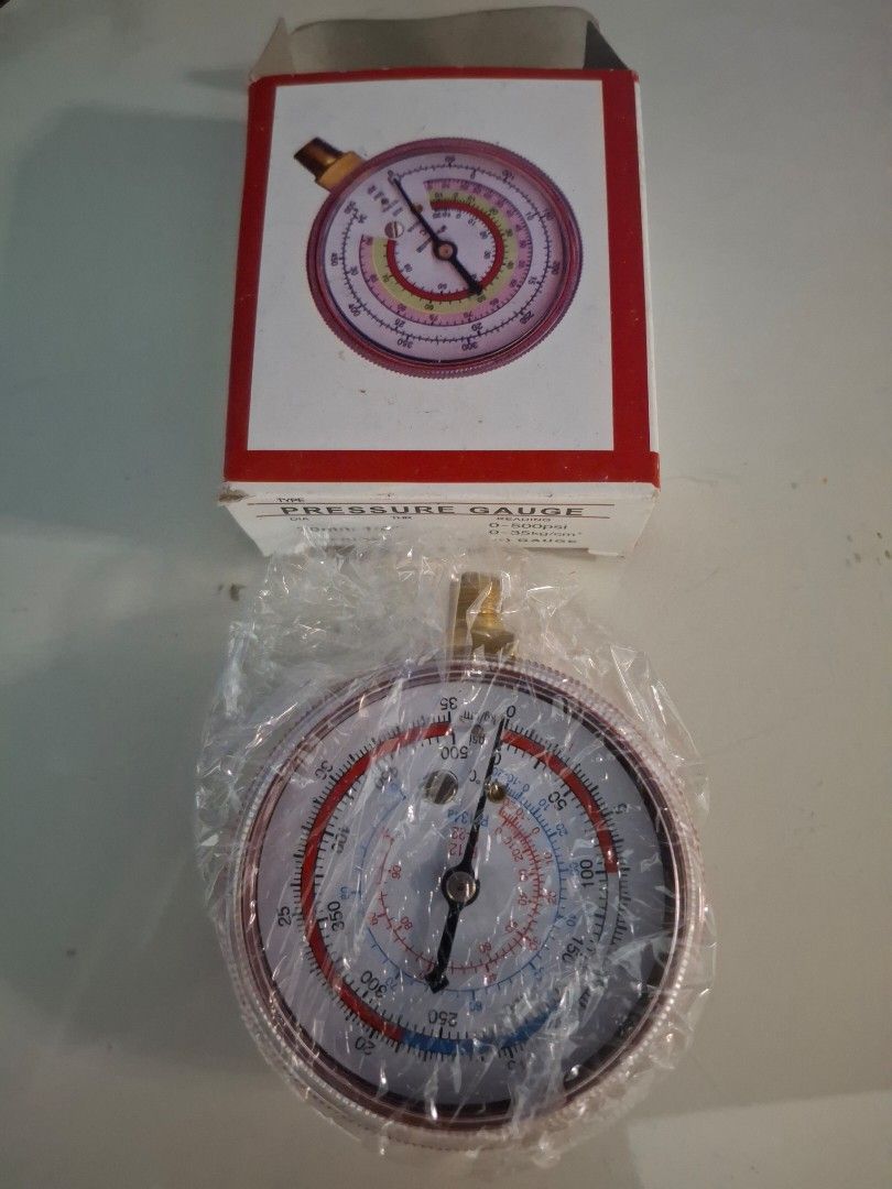 Refrigerant Pressure Gauge 0-500psi (Category: Industrial Equipment) located in Manila. Submitted by n0cturnyl (Listing ID 1440660565, Image 3). Description: - Refrigerant (Freon) Pressure Gauge - Diameter: 70mm, 1/8" thread - Reading: 0-500psi or 0-35kg/cm² - Includes original box - Ideal for aircon servicing.