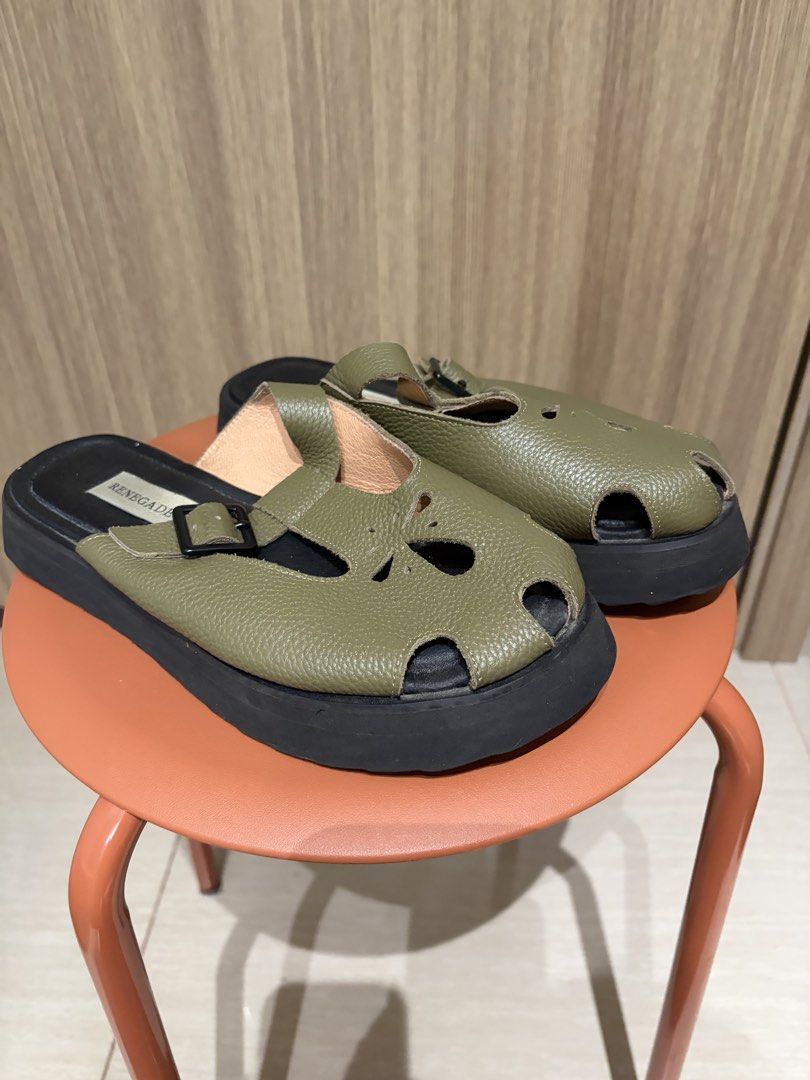 Renegade Folk RF Together Mules in Sage (Category: Sandals) located in Caloocan City. Submitted by shop.nia (Listing ID 1440595295, Image 2). Description: RF together slides in size 9 - Sage - in very good condition, just needs cleaning - used a few times only - with box rfs: not my style.