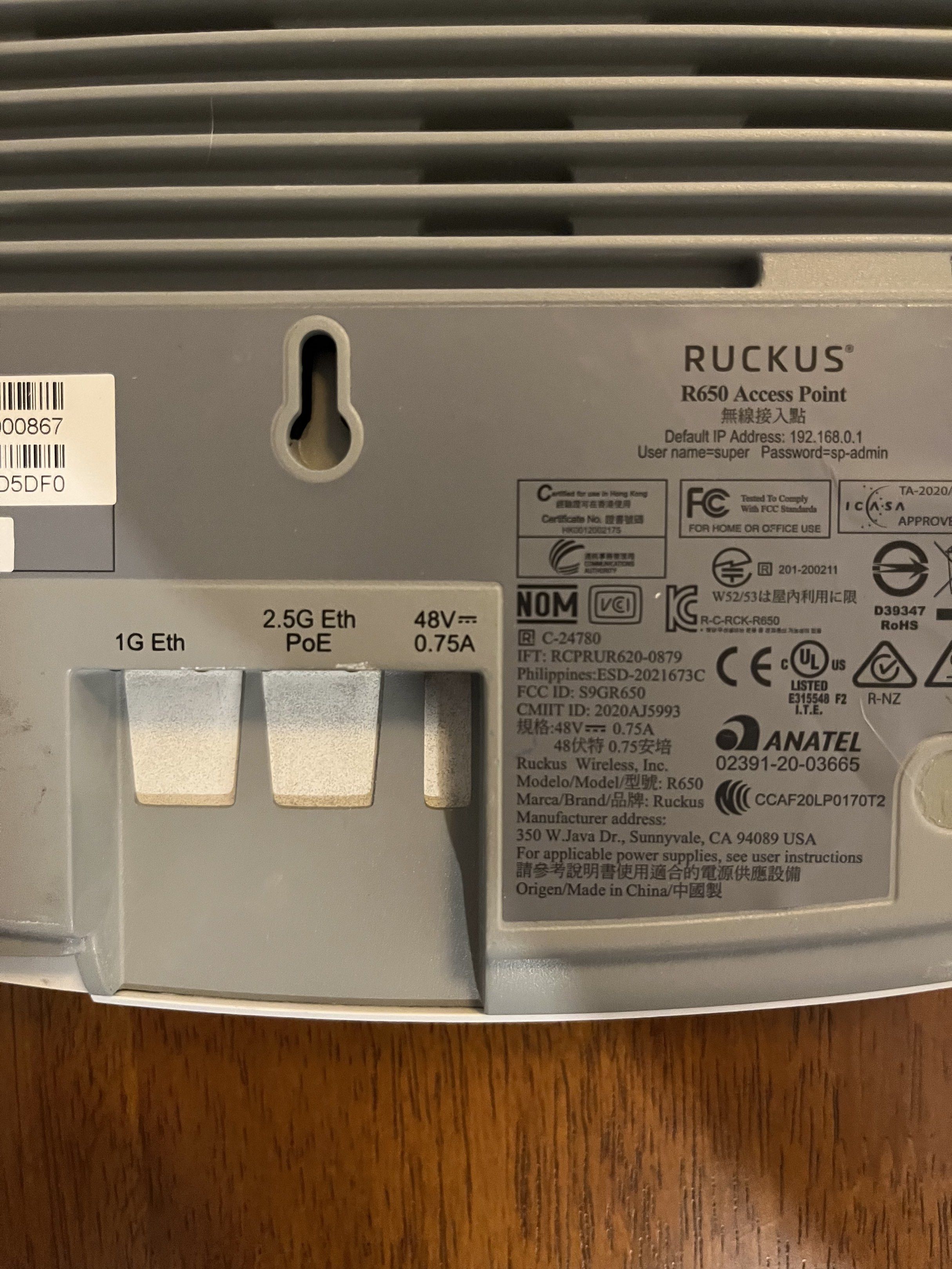 RUCKUS R650 Wireless Access Point495952141841879041