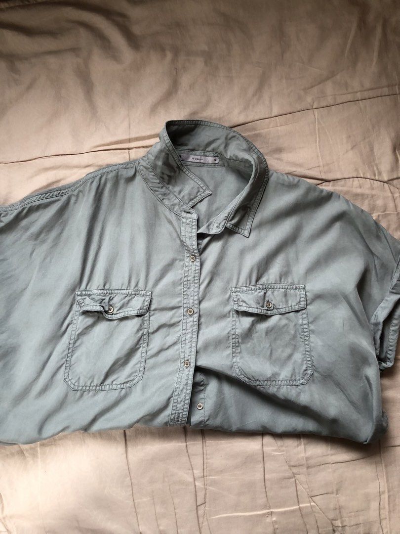 Sage Green Button Down | Women Top size XL (Category: Blouses) located in Cebu City. Submitted by ikafinds (Listing ID 1440676041, Image 3). Description: Sage Green Button Down Short Sleeve. Size L- XL Brand : woman In very good condition .