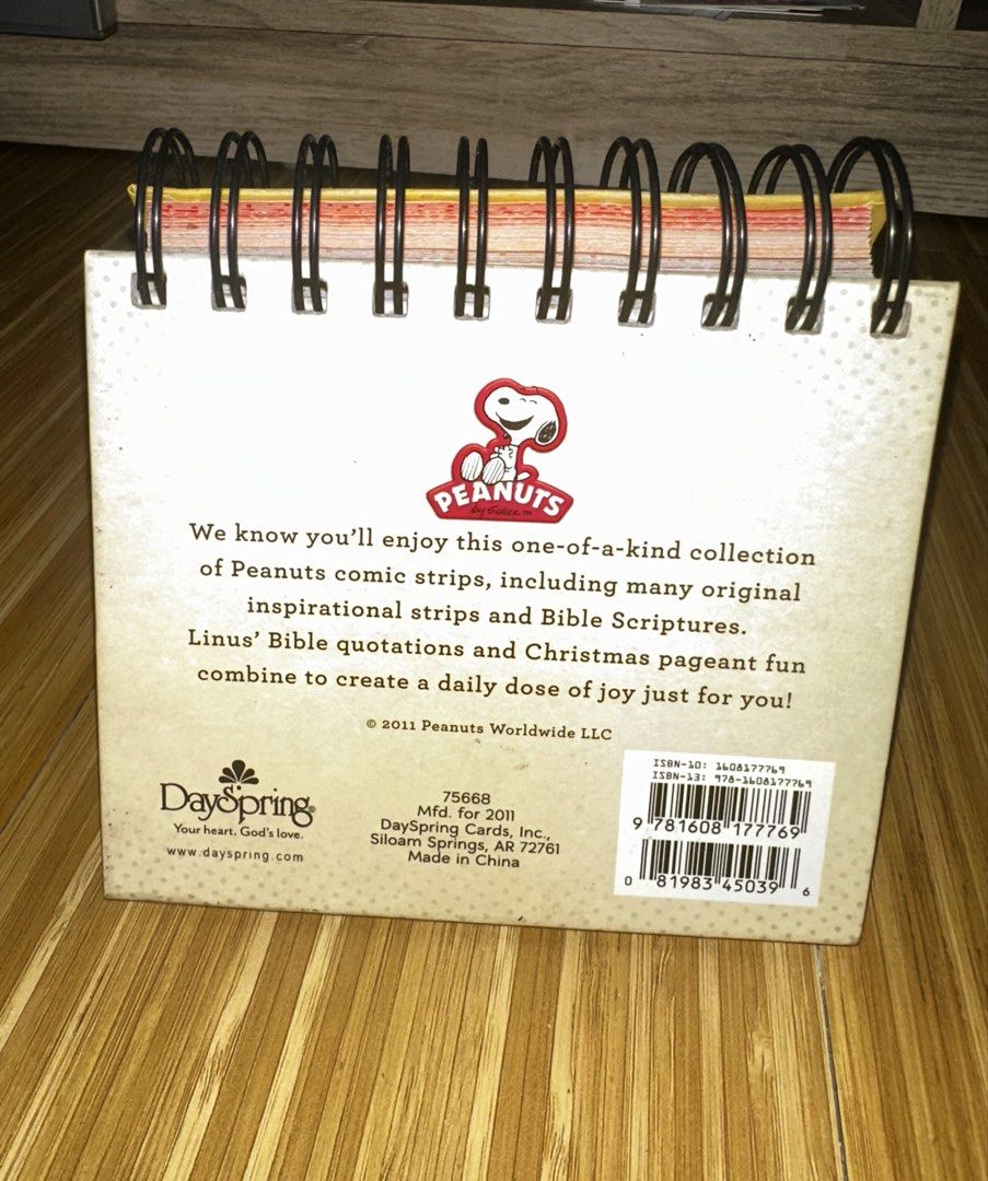 Snoopy Calendar (Category: Vintage Collectibles) located in Taguig. Submitted by seek_and_ship (Listing ID 1440709342, Image 2). Description: PEANUTS Smile & Blessings Calendar - Compact 5.5 x 5.25 inch size and a built in easel stand makes this fun daily flip calendar the perfect addition to your desk or table at home or in the office - Be encouraged every day of the year with inspirational quotes, positive affirmations and Scripture verses. - E