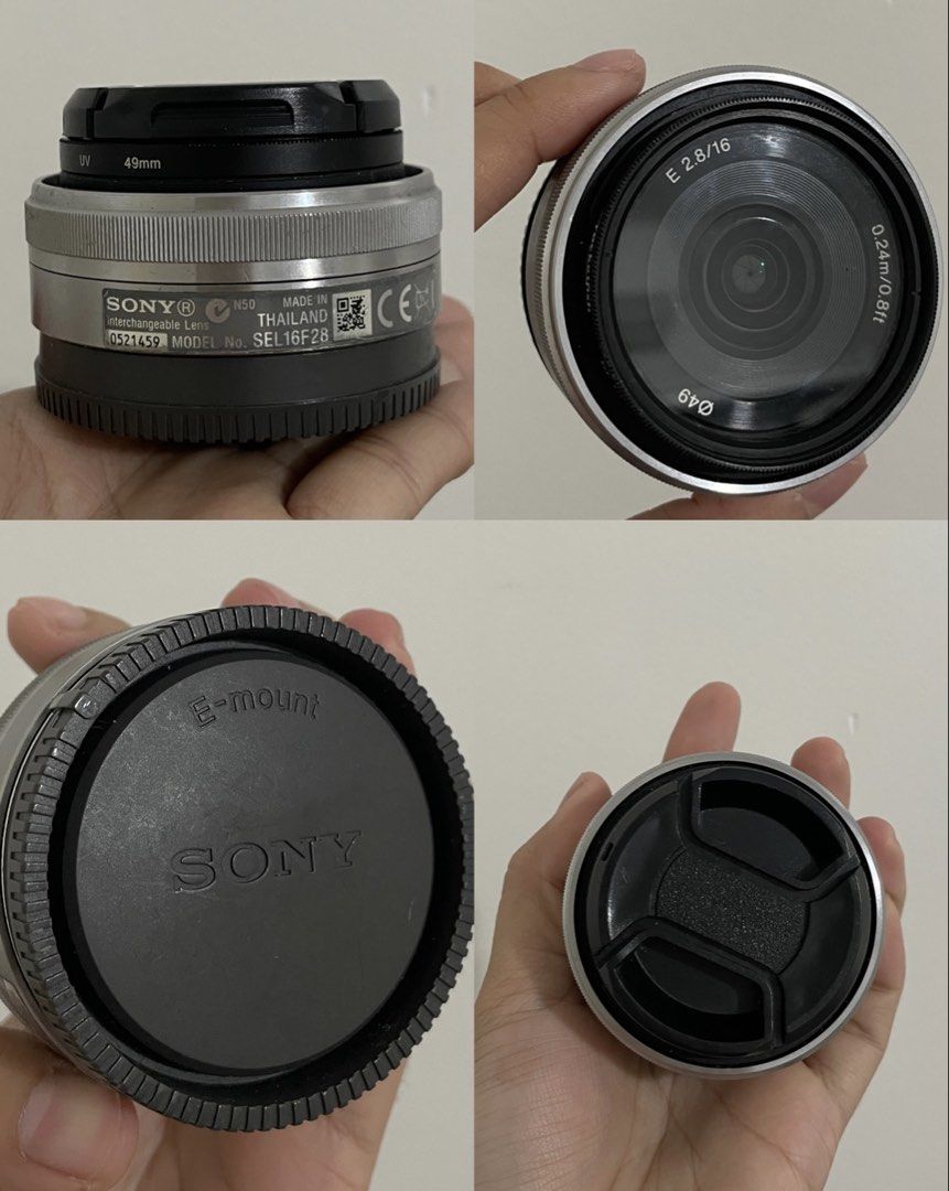 Sony SEL16F28 E 2.8/16 16mm Lens (Category: Lens & Kits) located in Pasig City. Submitted by dencloset (Listing ID 1440678453, Image 1). Description: - Sony SEL16F28 E-mount Lens - 16mm focal length - f/2.8 aperture for great low-light shots - 49mm filter thread size - Made in Thailand - Lens cap included - Ideal for Sony cameras with Rocketfish RF-UV49 49mm UV lens filter Rfs: decluttering.