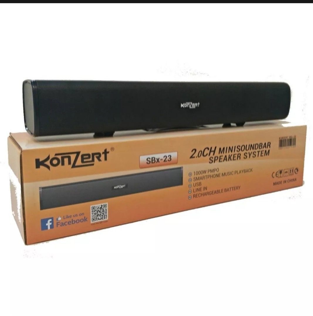 Soundbar - Konzert (Category: Soundbars, Speakers & Amplifiers) located in Manila. Submitted by biaman (Listing ID 1440741962, Image 1). Description: - Smartphone music playback - Usb - Line in - Rechargeable Battery - Excellent sound - Bluetooth mode - 1000w PMPO - Delivery thru Grab or Lalamove - Pick up at Binondo, Malate or Cavite - Meet up.
