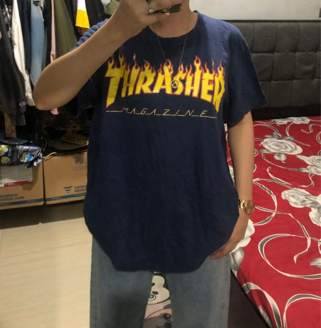 THRASHER Print Roundneck Blue Shirt (Category: Tshirts & Polo Shirts ) located in Caloocan City. Submitted by _amselects (Listing ID 1440677079, Image 1). Description: size: medium (UNISEX) MOP: cash/gcash MOD: meet up/J&T ship 📍Neo Vista Homes, Bagumbong Caloocan City.