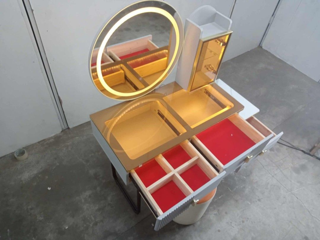 Vanity Dresser with LED Mirror (Category: Tables & Sets) located in Makati City. Submitted by gineth24 (Listing ID 1440587718, Image 3). Description: Brand New +Sf, may vary per location free assemble Pm for inquiries.