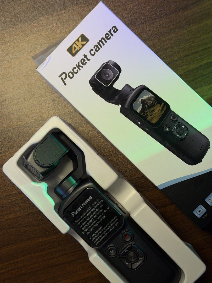 Vetek 4K Pocket Camera Gimbal Stabilizer (Category: Cameras) located in Bacolod City. Submitted by BWMCAROUSEL (Listing ID 1440666210, Image 3). Description: - Compact 4K pocket camera - Built-in gimbal stabilization for smooth video - Records video and takes photos - WiFi connectivity - Easy to hold and operate - Ideal for vlogging and on-the-go capturing - Includes original packaging.