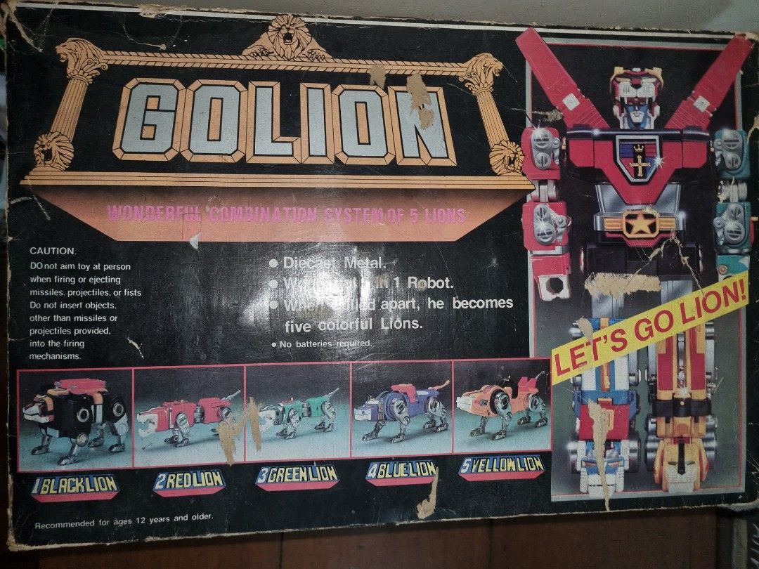Vintage 80s Voltron GoLion complete with box (Category: Action & Battle Toys) located in Manila. Submitted by retrotoycollections (Listing ID 1440654155, Image 1). Description: complete accessories never played open and back in box taiwan version.