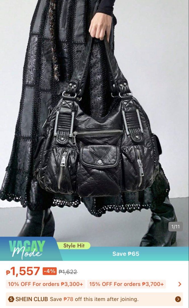 Vintage Soft Leather Motorcycle Shoulder Bag (Category: Shoulder Bags) located in Iloilo. Submitted by wiredknives (Listing ID 1440689958, Image 2). Description: Vintage Soft Leather Motorcycle Handbag For Women, Distressed Wash Style, Multi-Pocket Soft Leather Shoulder Bag With Detachable Strap, Fashionable Large Capacity Crossbody Bag, Personalized Street Y2K Tote Bag, Suitable For Daily Commute, Gathering, Date And WorkBlack distressed wash le