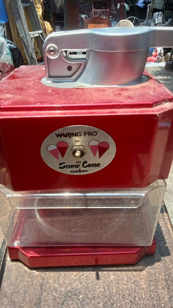 Waring Pro Snow Cone Maker - Red (Category: Coffee Machines & Makers) located in Quezon City. Submitted by madelrivera (Listing ID 1440610825, Image 1). Description: - Waring Pro Snow Cone Maker (Red) - Clear ice bin - Easily makes snow cones - Simple on/off switch - Ideal for summer parties and fun treats.