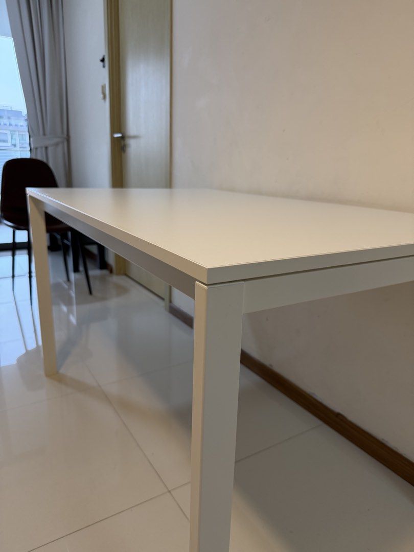 White dining study Table (Category: Tables & Sets) located in Singapore. Submitted by glitterxponies (Listing ID 1440616404, Image 3). Description: 125cm x 75cm x 74cm (height) Pick up from Joo chiat 427946. Do arrange own delivery .