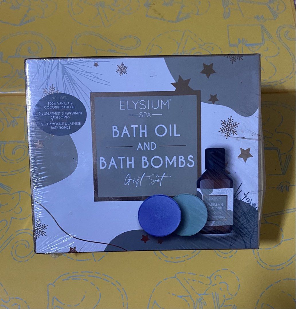 0423. Elysium Spa Bath Oil and Bath Bombs Gift Set (Category: Bath) located in Manila. Submitted by reader01 (Listing ID 1435717389, Image 1). Description: - Elysium Spa Bath Oil & Bath Bombs Gift Set - Includes: - 100ml Vanilla & Coconut Bath Oil - 2 Chamomile & Jasmine Bath Bombs - 2 Spearmint & Peppermint Bath Bombs - Designed for relaxation and unwinding - Made in India - Batch Number: 1032.