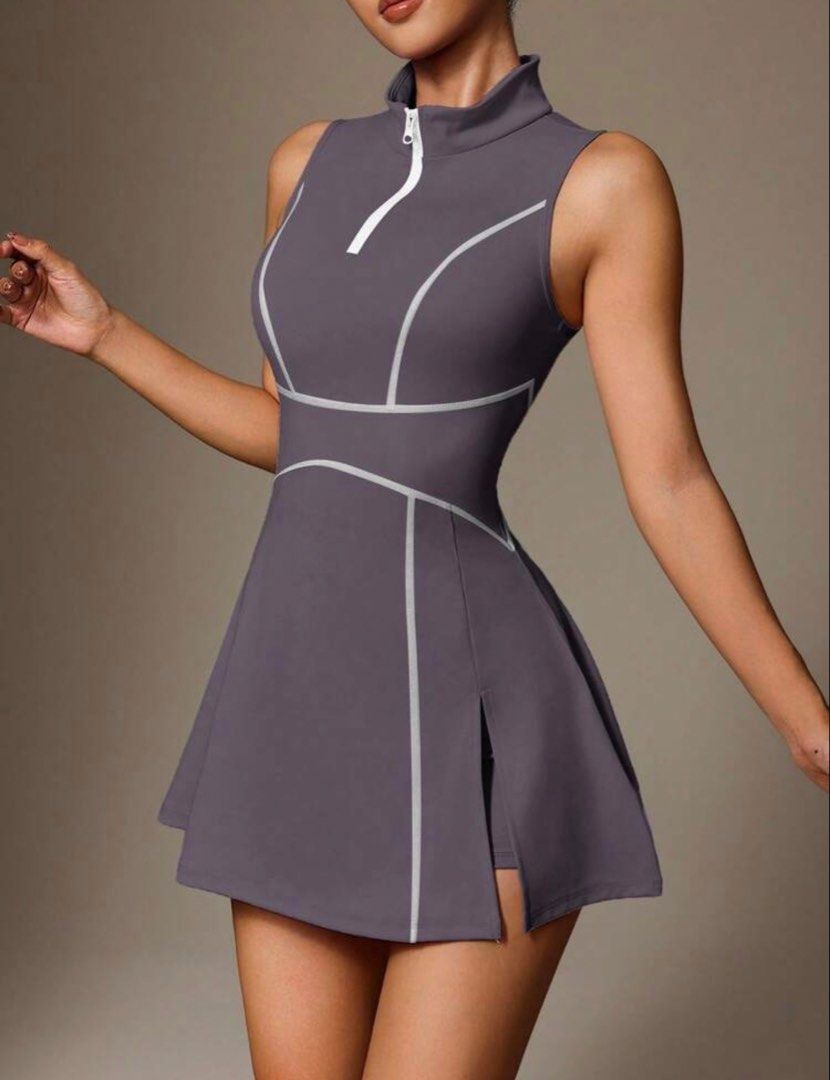 Active Dress with Zipper and Pocket (Category: Dresses) located in Taguig. Submitted by thepinkrabbit (Listing ID 1435784462, Image 1). Description: - Active dress for yoga, tennis, and exercise - Sleeveless design - High collar and zipper - Flattering fit with white piping - Side slit detail - Convenient pocket - Made with 4-way stretch, featherlight, and cloud-soft fabric for a comfortable feel.