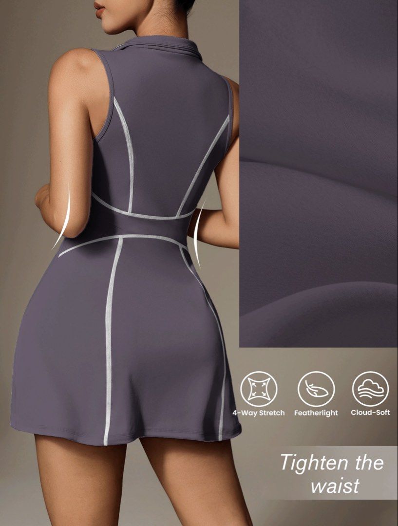 Active Dress with Zipper and Pocket (Category: Dresses) located in Taguig. Submitted by thepinkrabbit (Listing ID 1435784462, Image 3). Description: - Active dress for yoga, tennis, and exercise - Sleeveless design - High collar and zipper - Flattering fit with white piping - Side slit detail - Convenient pocket - Made with 4-way stretch, featherlight, and cloud-soft fabric for a comfortable feel.