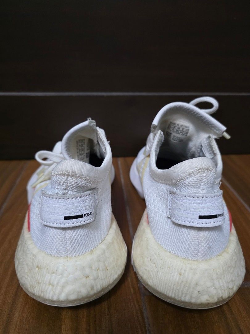 Adidas POD-S3.1 White Sneakers (Category: Sneakers) located in Balagtas. Submitted by asgmatters (Listing ID 1435904746, Image 2). Description: - Adidas POD-S3.1 sneakers - Color: White with yellow stripes and red accent - Breathable knit upper - Boost midsole for cushioning - White soles with textured design - White laces size 6.5US mens 39 1/3.