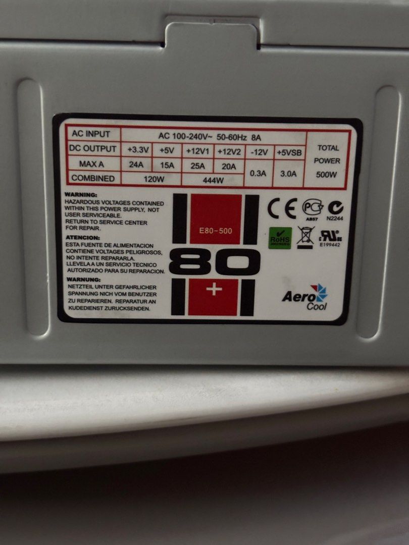 AeroCool E80-500 500W Power Supply (PSU) - 80+ Efficiency444350387549655040