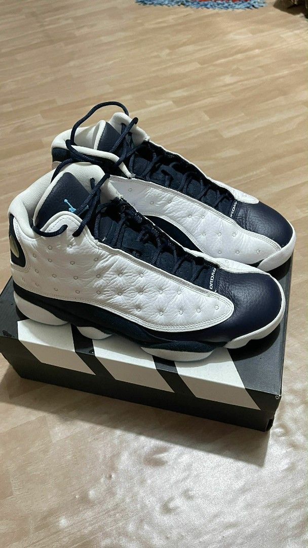 Air Jordan 13 Obsidian Blue (Category: Sneakers) located in Cagayan de Oro. Submitted by bundlz (Listing ID 1435846453, Image 1). Description: - Air Jordan 13 sneakers - Navy and white colorway - Iconic Jumpman logo - White leather upper - Navy accents - Navy and light blue soles - no original box - bought abroad (Australia).