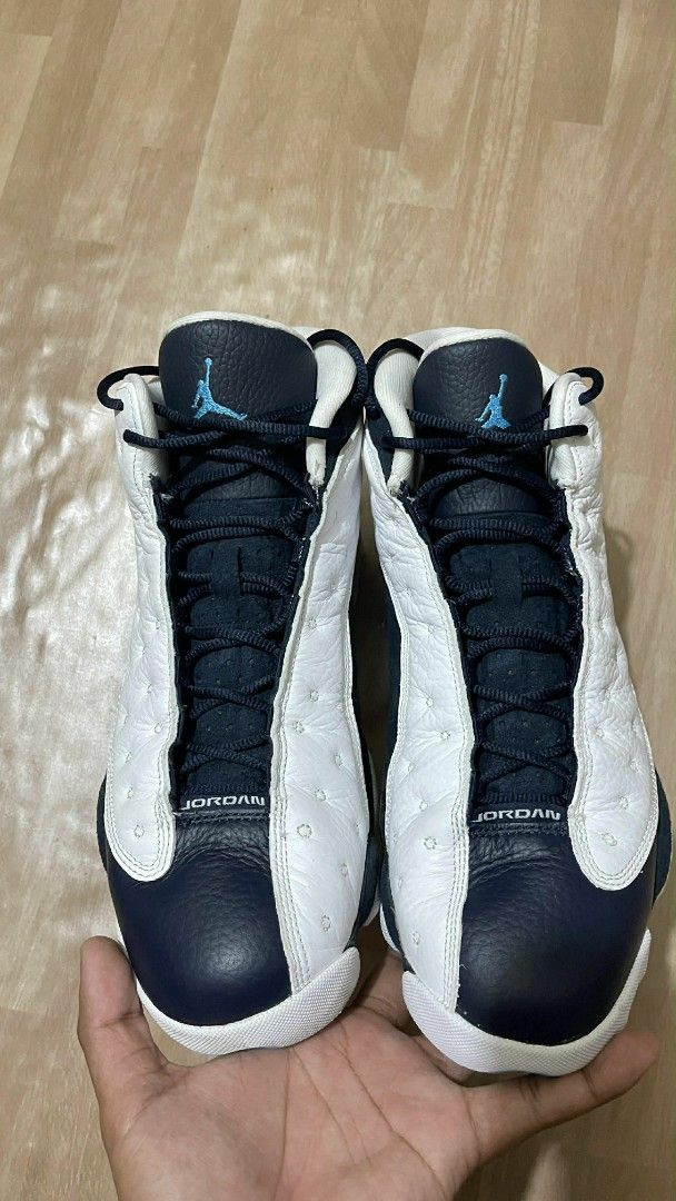 Air Jordan 13 Obsidian Blue (Category: Sneakers) located in Cagayan de Oro. Submitted by bundlz (Listing ID 1435846453, Image 3). Description: - Air Jordan 13 sneakers - Navy and white colorway - Iconic Jumpman logo - White leather upper - Navy accents - Navy and light blue soles - no original box - bought abroad (Australia).