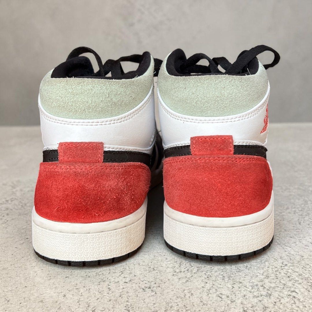 Air Jordan 1 Mid - White Black Red (Category: Sneakers) located in Muntinlupa City. Submitted by amlla (Listing ID 1435738925, Image 2). Description: - Air Jordan 1 Mid sneakers - Colorway: White, Black, and Red - Size: US 8.5 - Features the iconic Air Jordan logo - Black swoosh and laces - Red suede panel on the back - Visible insole tag - no box, excellent condition RFS - Decluttering .