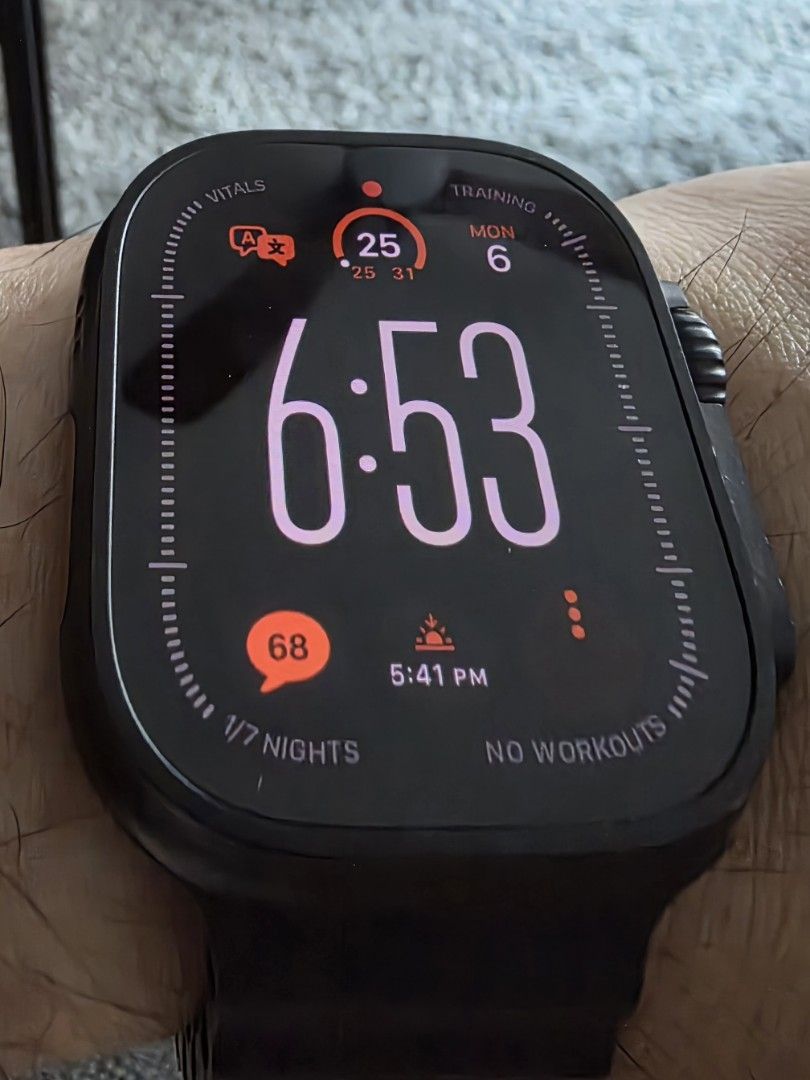 Apple Watch Ultra 2 black (Category: Wearables & Smart Watches) located in Makati City. Submitted by edgeman168 (Listing ID 1435723476, Image 1). Description: - Apple Watch Ultra 2 - Includes original box - Dark black band - Displays time, date, and health metrics - original Apple - RFS changed to Android .