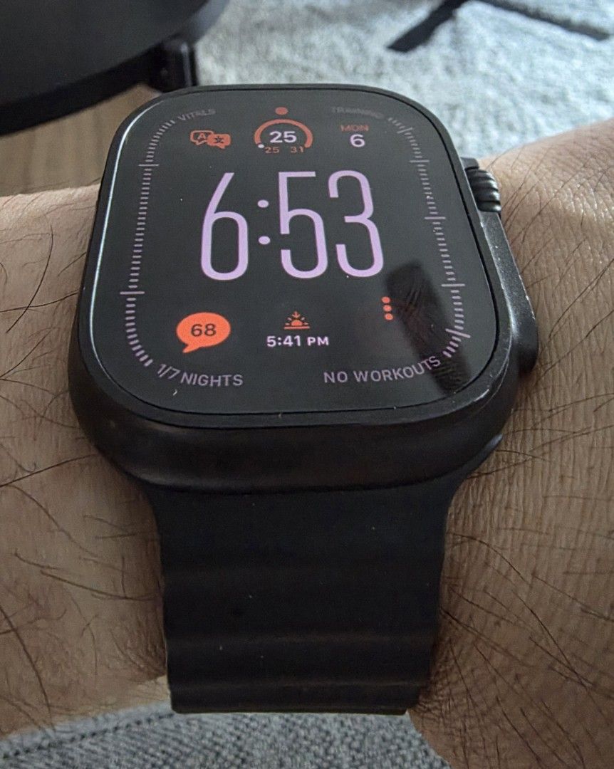 Apple Watch Ultra 2 black (Category: Wearables & Smart Watches) located in Makati City. Submitted by edgeman168 (Listing ID 1435723476, Image 2). Description: - Apple Watch Ultra 2 - Includes original box - Dark black band - Displays time, date, and health metrics - original Apple - RFS changed to Android .