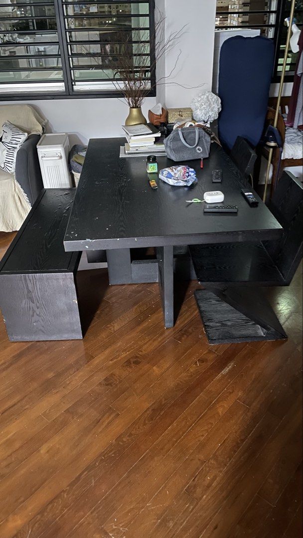 Black Wooden Dining Table Set