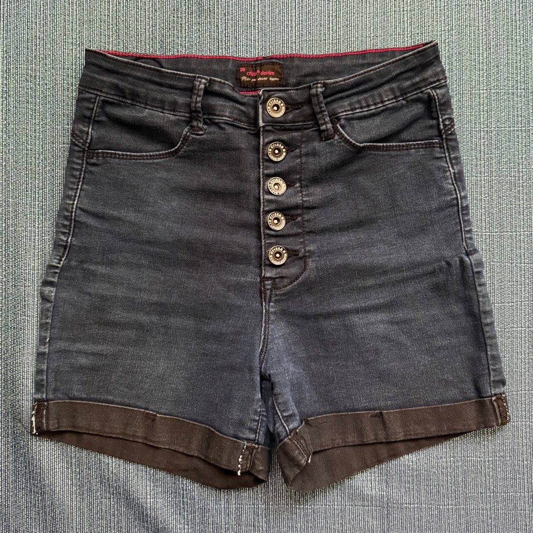 Crissa Denim High-Waisted Shorts (Category: Shorts) located in Mandaluyong City. Submitted by adrenalin01 (Listing ID 1435777910, Image 2). Description: - Crissa denim shorts - Size 28 - High-waisted - Dark wash denim - Button-up front - Perfect for a casual and trendy look - Washed already - RFS: decluttering.