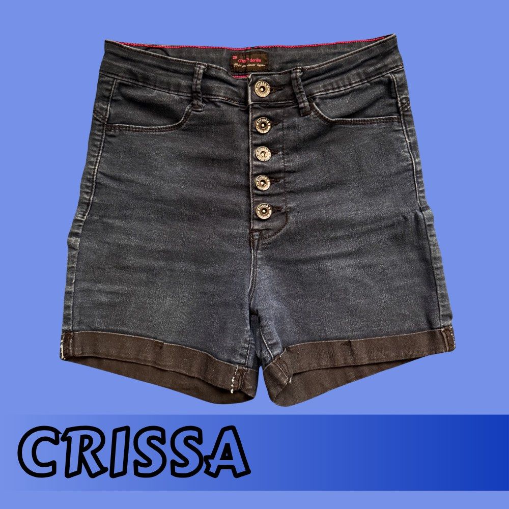 Crissa Denim High-Waisted Shorts (Category: Shorts) located in Mandaluyong City. Submitted by adrenalin01 (Listing ID 1435777910, Image 1). Description: - Crissa denim shorts - Size 28 - High-waisted - Dark wash denim - Button-up front - Perfect for a casual and trendy look - Washed already - RFS: decluttering.