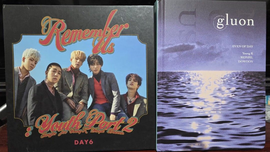 DAY6 Remember Us & Gluon (Category: CDs & DVDs) located in Mandaluyong City. Submitted by enid_closet_clearout (Listing ID 1435845372, Image 1). Description: - Selling DAY6 albums: Remember Us: Youth Part 2 and Even of Day Gluon. - Includes both albums. ' - 'Beautiful Feeling' - '행복했던 날들이었다 (Inst.)'.