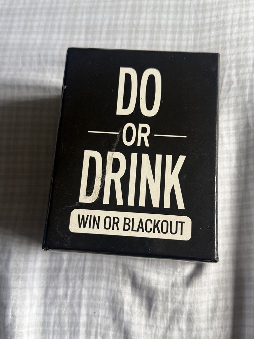 Do or Drink Card Game (Category: Board Games & Puzzles) located in Iloilo. Submitted by qwertrisha (Listing ID 1435726783, Image 1). Description: - Do or Drink card game for a fun night! - Includes 350 cards total. - 175 black cards and 175 white cards. - For ages 21+. - Play with 2 or more players. .