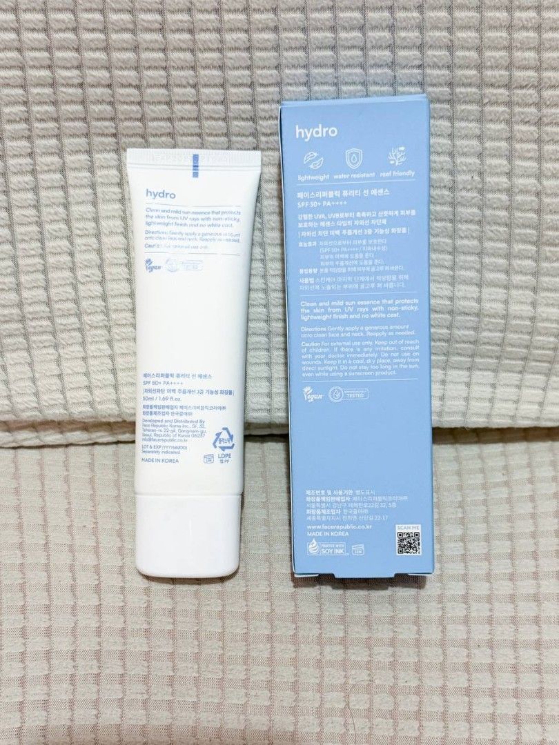 Face Republic Purity Sun Essence SPF50+ PA++++ (Category: Face Care) located in Manila. Submitted by tryitoutfirst (Listing ID 1435715804, Image 2). Description: - Face Republic Purity Sun Essence - SPF50+ PA++++ - Extra lightweight formula - No white cast - 50ml / 1.69 fl. oz. - Expiration Date: 20271216.