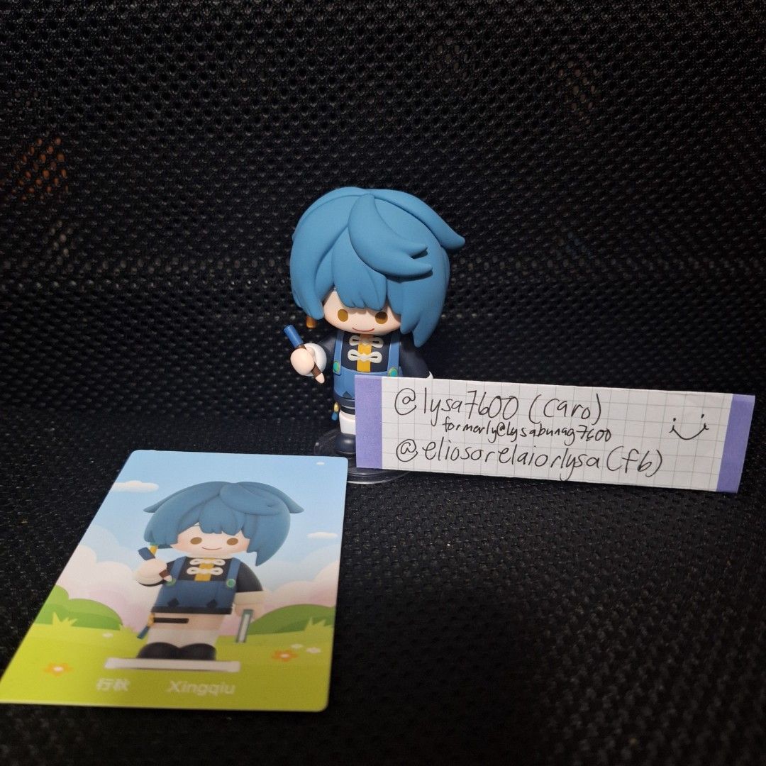 [GENSHIN IMPACT | POPMART] Xingqiu (Category: Figurines & Statues) located in Quezon City. Submitted by lysa7600 (Listing ID 1435871981, Image 1). Description: Genshin Impact x Popmart Xingiu Figure » Bought in FullyBooked » Only displayed, good condition » With card, no box or foil but I can provide a different box :> » PAYO: Php 400 »» Original price: Php 600 » RFS: Decluttering + need funds » MOP: BDO/RCBC/Gcash.