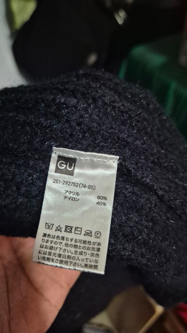 GU Navy Blue Long Cardigan with Tie (Category: Coats, Jackets and Outerwear) located in Makati City. Submitted by caesteban (Listing ID 1435795693, Image 2). Description: - GU Navy blue cardigan - Tie closure - Bought in Japan (used twice) - Material: 60% acrylic, 40% nylon - Ribbed texture -40" Length - Med to Large.