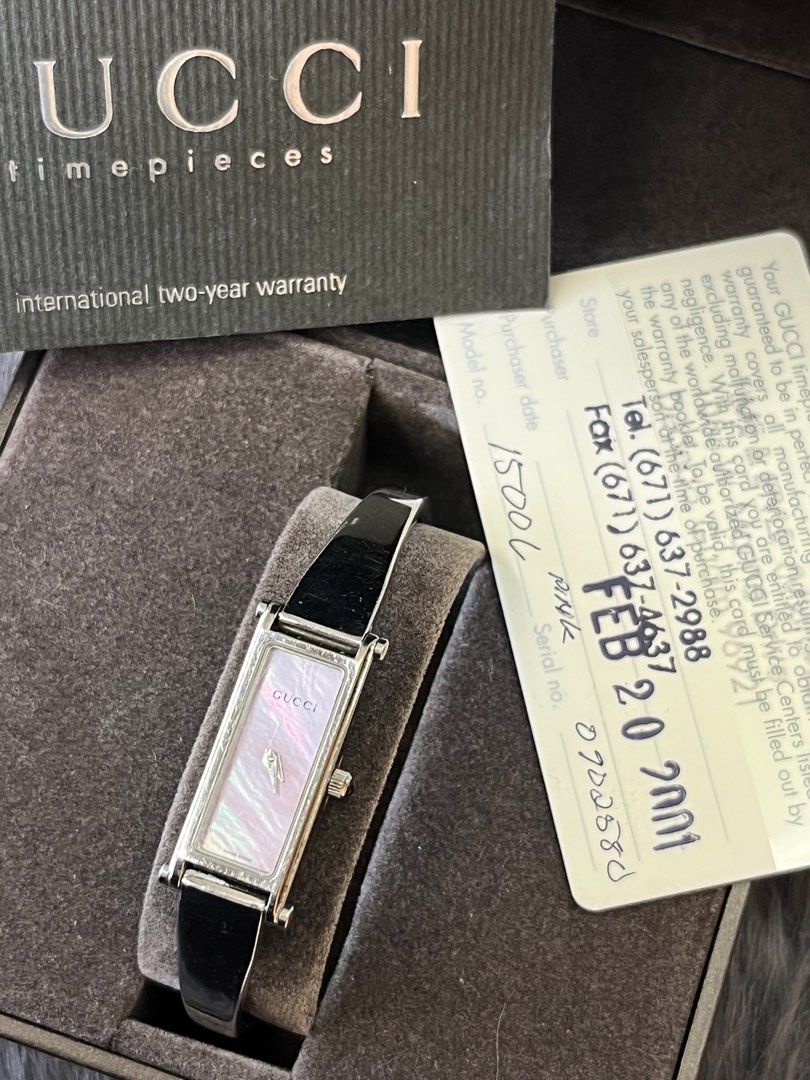 GUCCI (1500 L) (Category: Luxury Watches) located in Cabuyao City. Submitted by horologyfinds (Listing ID 1435865389, Image 2). Description: GUCCI (1500 L) •Quartz •Swiss made •All original/authentic •Included cards and Box •Pink mother of pearl dial •All good working condition For only 10,499 php🤝 ✅LBC COP/COD ✅J&T ✅LALAMOVE ✅MEET UP ✈️CAN SHIP INTERNATIONAL VIA DHL EXPRESS "Imperfections are part of buying pre-owned/vintage watches. Kindly man