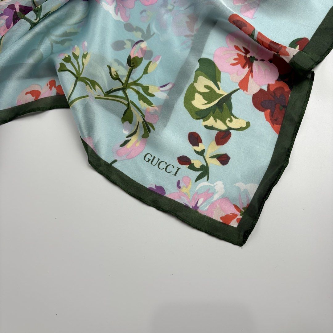 Gucci Floral Silk Scarf (Category: Luxury Accessories) located in Bacolod City. Submitted by cast.archives (Listing ID 1435851247, Image 2). Description: Gucci Floral Silk Scarf Condition: Excellent Flaw: None Measurements Width: 35" Length: 70".