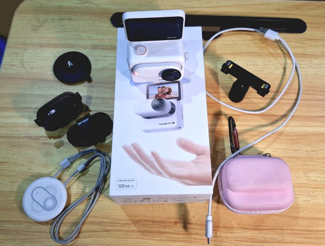 Insta360 GO 3S Action Camera 128GB (Category: Cameras) located in Manila. Submitted by fayeananda98719 (Listing ID 1435889178, Image 2). Description: 100% working, no issues 9.9/10 cosmetics, no visible scratches Used less than 5 times Bought last September 2025 with receipt All complete accessories with additional vertical mount and protective case. Also with screen protector. RFS: got busy, no longer using Test all you want. Item is located in 