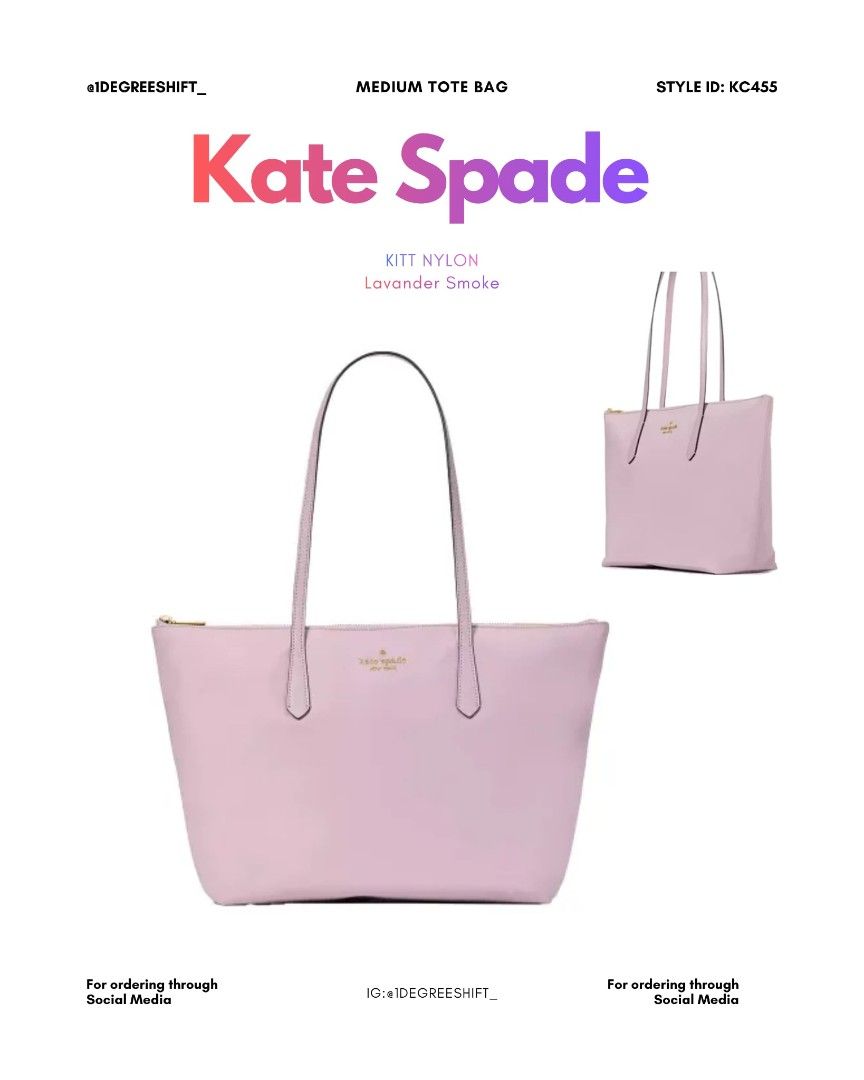 Kate Spade Kitt Nylon Medium Tote Bag (Category: Tote Bags) located in Caloocan City. Submitted by beady06 (Listing ID 1435903921, Image 1). Description: - Kate Spade Kitt Nylon Medium Tote Bag - Available Colors: Black, Lavender Smoke - Features: Zip closure, gold-tone logo - Size: Medium - Design: Classic tote - Perfect for everyday use.
