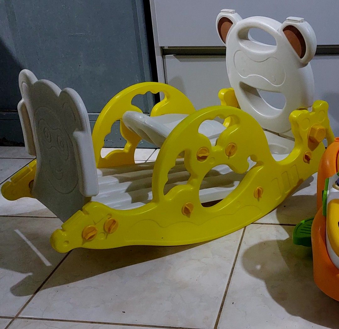 Kids' Rocking Toy with Slide (Category: Infant Playtime) located in Manila. Submitted by lewy_ernitas (Listing ID 1435907618, Image 3). Description: - Cute bear design rocking toy - Includes a fun yellow slide - Made of sturdy plastic - Safe and stable base - Easy to assemble and disassemble - Great for indoor and outdoor fun!.
