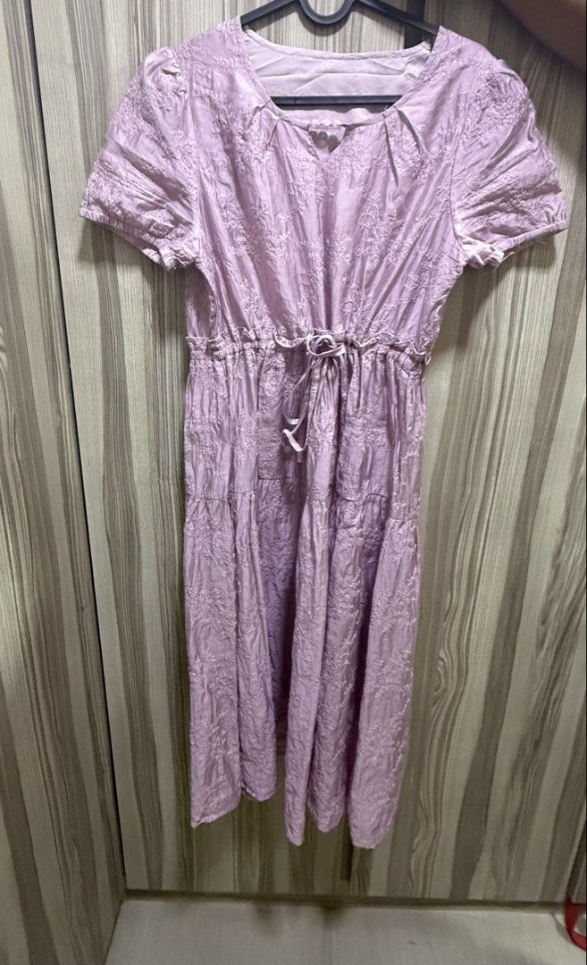 Lavender Embroidered Midi Dress, Women's Fashion, Dresses & Sets, Dresses  on Carousell